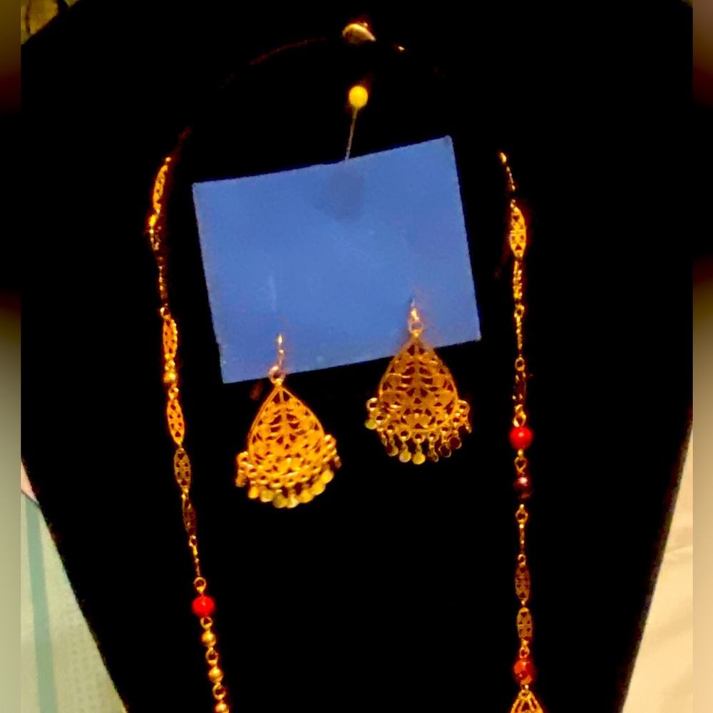 New Avon Goldtone Filigree Necklace/Earrings
